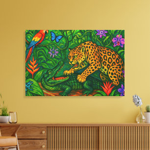 "Jungle Rivals" - Farbenfrohe Wildlife Portrait Leinwanddruck