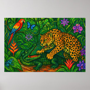 "Jungle Rivals" - Farbenfrohe Wildlife Portrait Poster