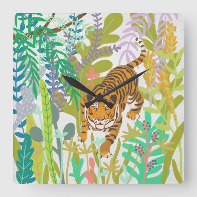 Jungle Roar - Tiger Quadratische Wanduhr (Vorderseite)