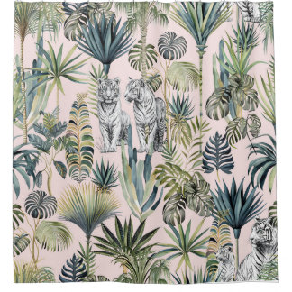 Jungle rose Tigres blancs Rideau de douche