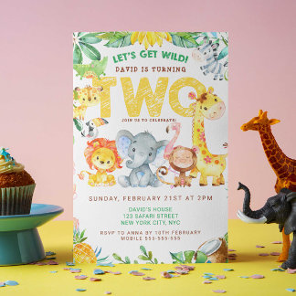Jungle Safari 2. Geburtstag Junge Party Zoo Einladung