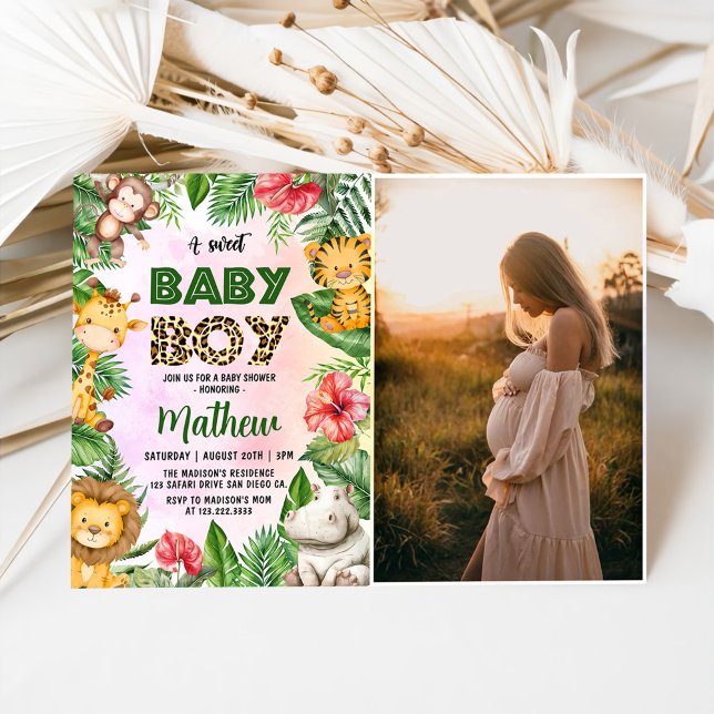Jungle Safari A Sweet Baby Boy Baby Dusche Foto Einladung (Von Creator hochgeladen)