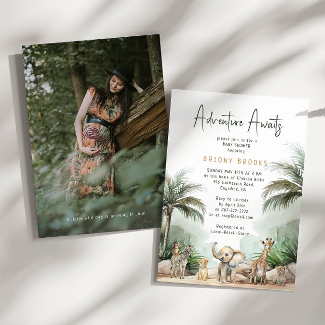 Jungle Safari Adventure erwartet Foto Baby Shower Einladung (Von Creator hochgeladen)