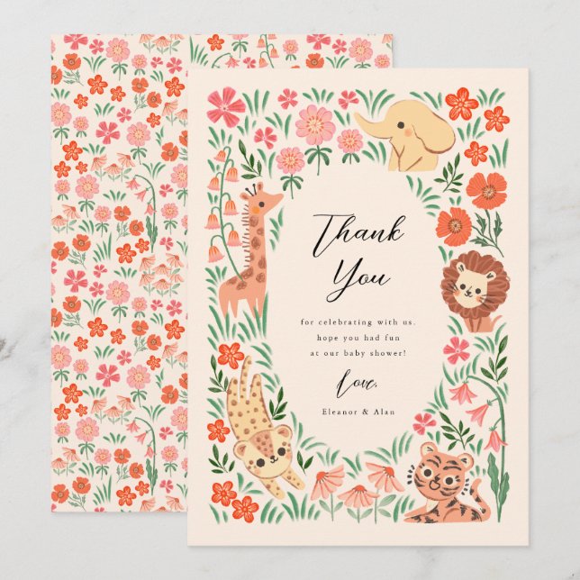 Jungle Safari Animal Baby Dusche Danke Karte (Vorne/Hinten)
