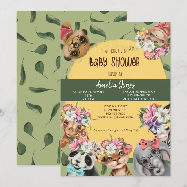 Jungle Safari Animal Baby Dusche Einladung Postca (Vorne/Hinten)