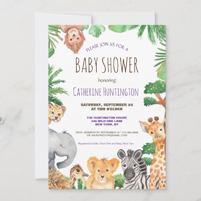 Jungle Safari Animal Baby Shows Einladung (Vorderseite)