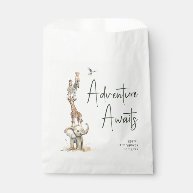 Jungle Safari Animals Adventure erwartet Baby Show Geschenktütchen (Vorderseite)
