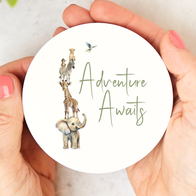 Jungle Safari Animals Adventure erwartet Baby Show Runder Pappuntersetzer (Von Creator hochgeladen)