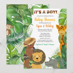 Jungle Safari Animals Baby Boy Dusche  Einladung