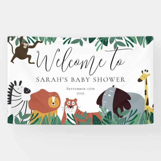 Jungle Safari Animals Baby Dusche Begrüßungszeiche Banner (Horizontal)