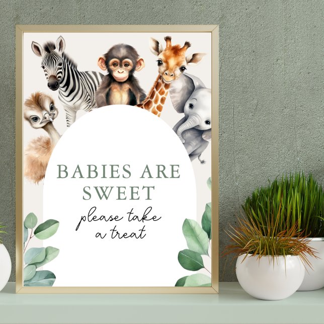 Jungle Safari Animals Baby Dusche Nehmen Sie eine  Poster (Jungle Safari Animals Baby Shower Take a Treat Poster)