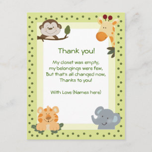 Jungle Safari Animals Baby Dusche Vielen Dank Dankeskarte