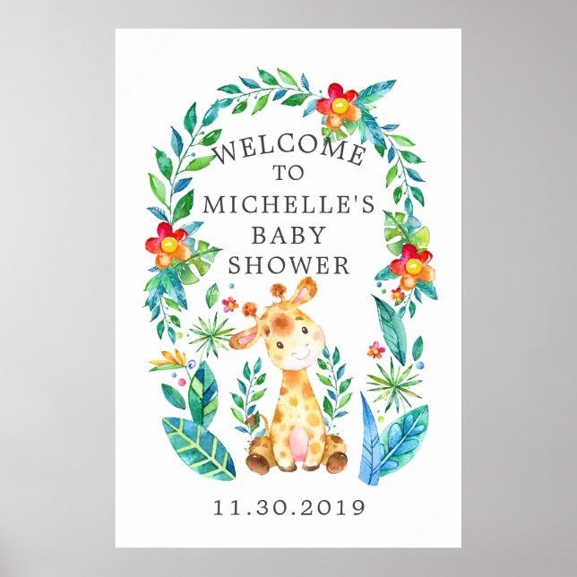 Jungle Safari Animals Baby Dusche Willkommen Poster (Vorne)