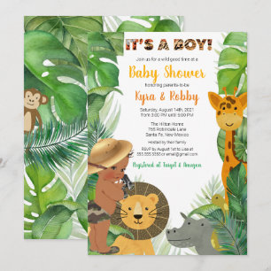 Jungle Safari Animals Boy Baby Dusche Einladung