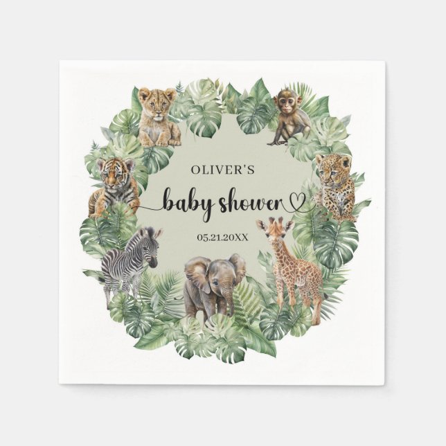 Jungle Safari Animals Greenerity Boy Baby Shower Serviette (Vorderseite)