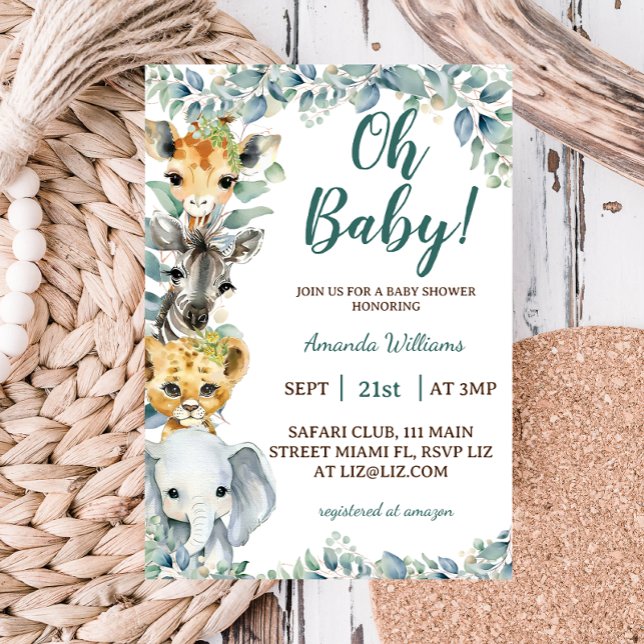 Jungle Safari Animals Greenery Floral Baby Shower Einladung (Von Creator hochgeladen)