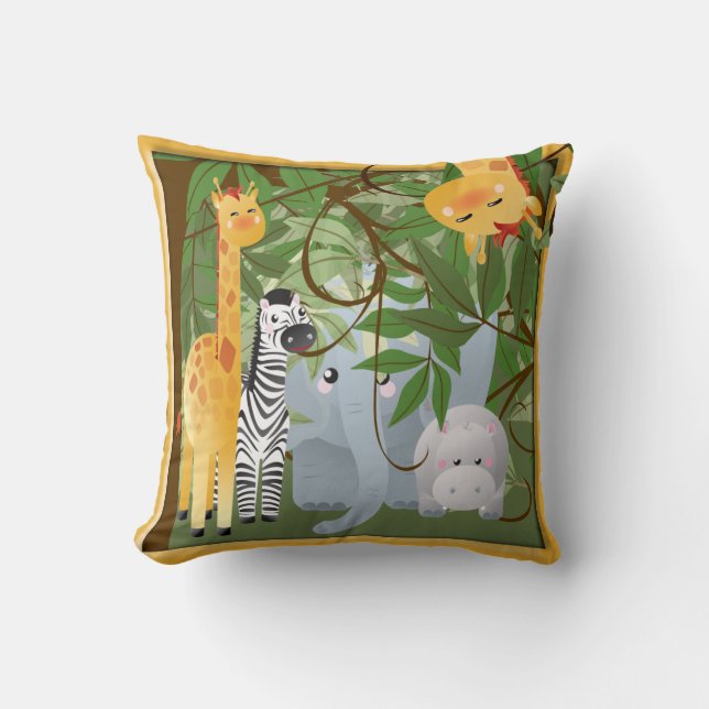 Jungle Safari Animals Kids Room Coussin (Recto)