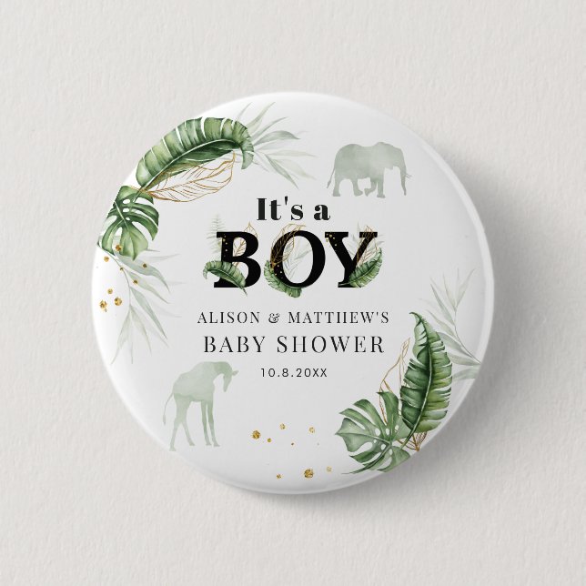 Jungle Safari Animals Nature Theme Boy Baby Dusche Button (Vorderseite)