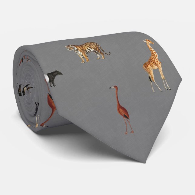 Jungle Safari Animals Pattern Dark Grey Neck Tie Krawatte (Gerollt)