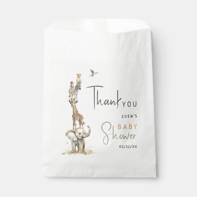 Jungle Safari Animals Wild Baby Dusche Vielen Dank Geschenktütchen (Vorderseite)