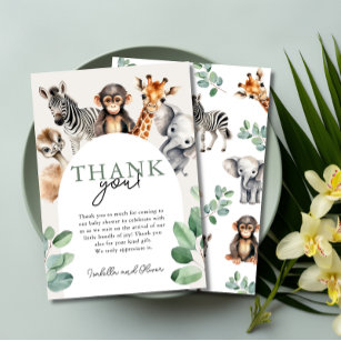 Jungle Safari Animaux Baby shower Carte de remerci