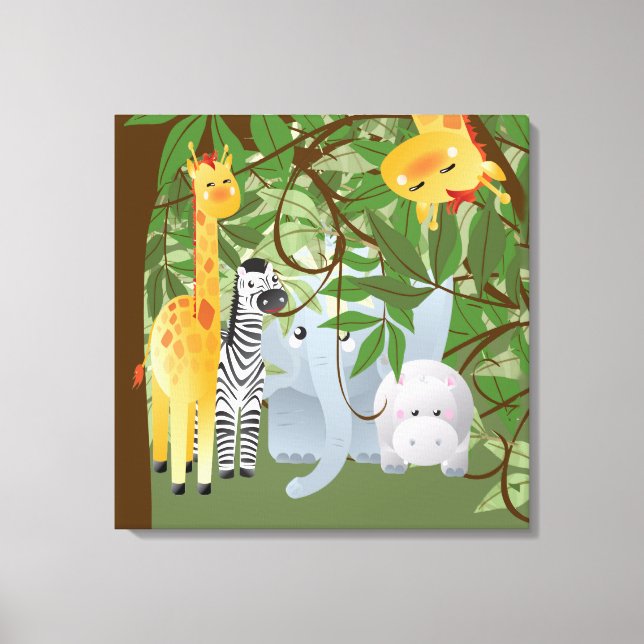 Jungle Safari Animaux Enfants Salle Toile Imprimer (Recto)