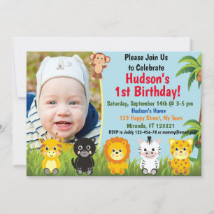 Jungle Safari Animaux Invitation d'anniversaire