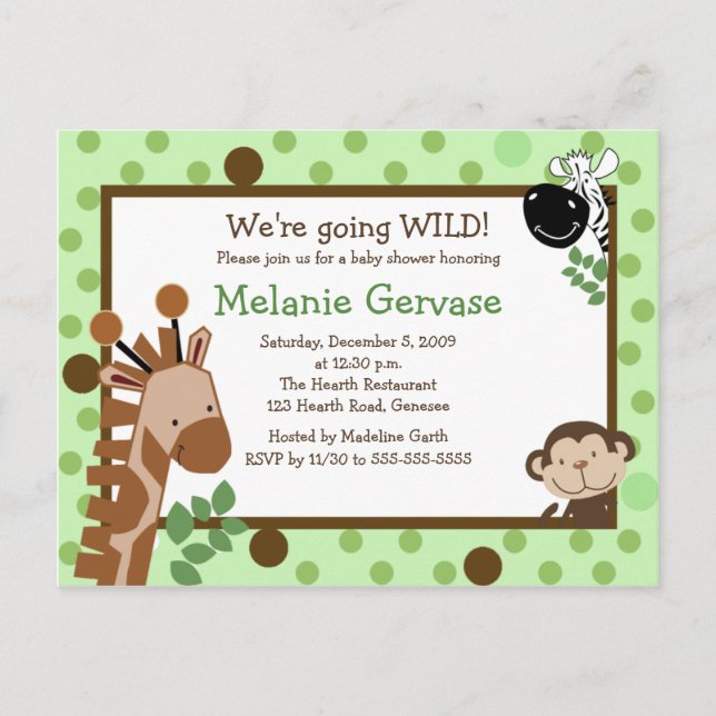 JUNGLE SAFARI AVENTURE Baby shower vert Invitation (Devant)