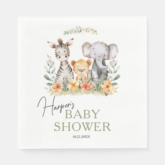 Jungle Safari Baby Animals Baby Dusche Serviette (Vorderseite)