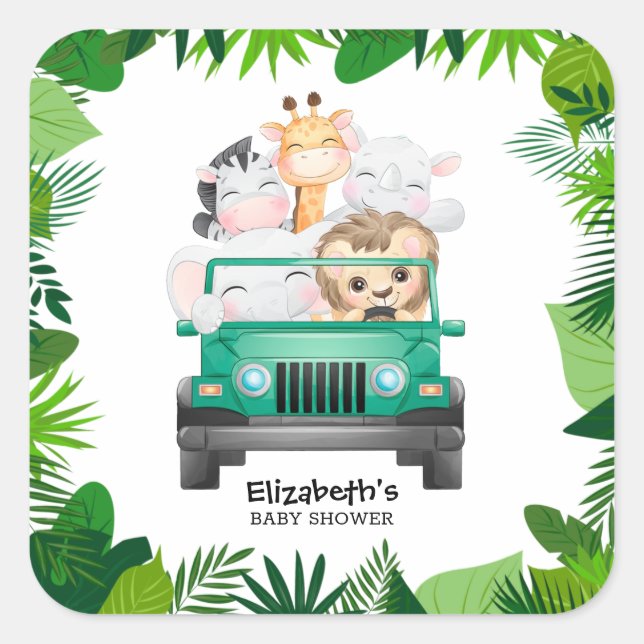 Jungle Safari Baby Animals Quadratischer Aufkleber (Vorderseite)