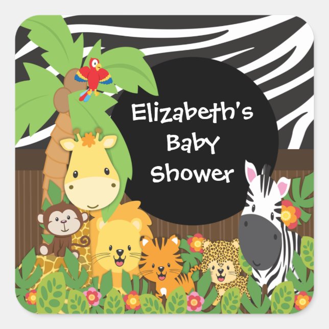 Jungle Safari Baby Animaux Stickers Baby shower (Devant)