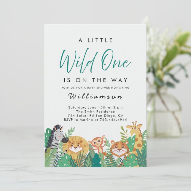 Jungle Safari Baby Dusche Einladung (Stehend Vorderseite)