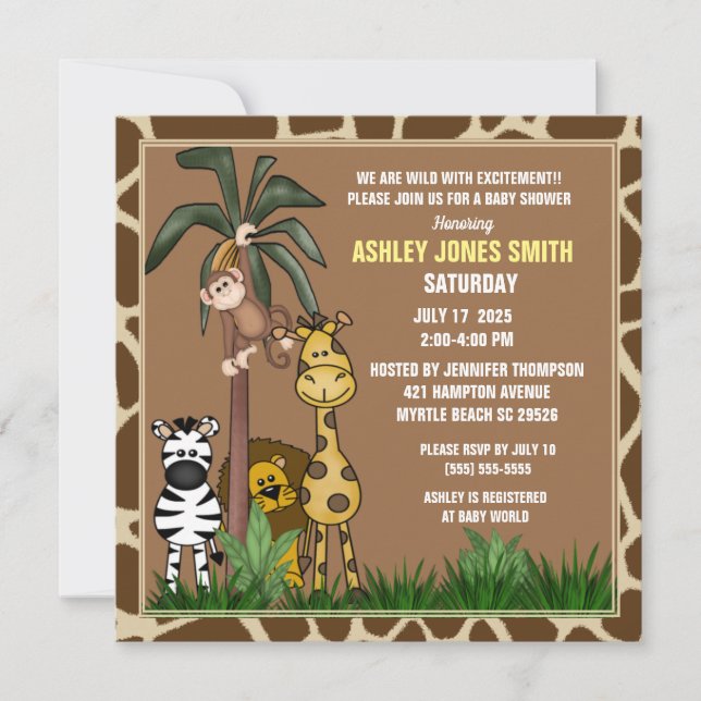 Jungle Safari Baby Dusche Einladung (Vorderseite)
