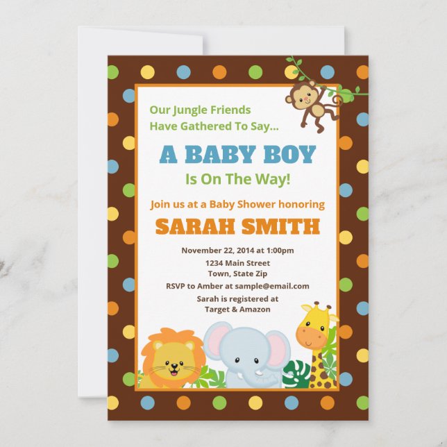 Jungle Safari Baby Dusche Einladung Baby Boy (Vorderseite)