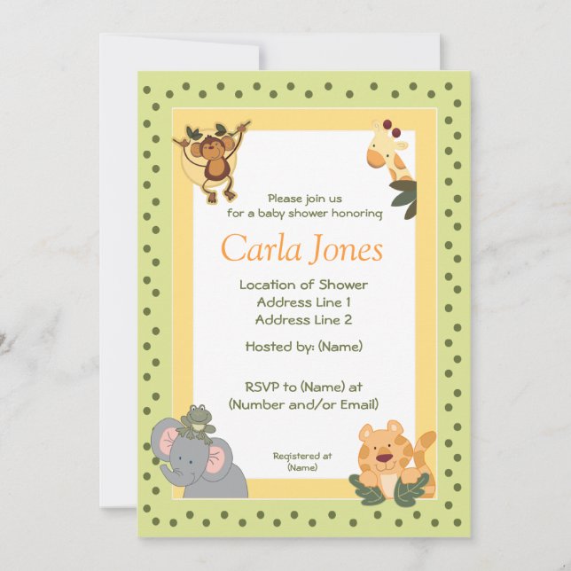 Jungle Safari Baby Shower Einladungen 5 x 7 Größe (Vorderseite)
