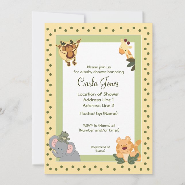 Jungle Safari Baby Shower Einladungen 5 x 7 Größe (Vorderseite)
