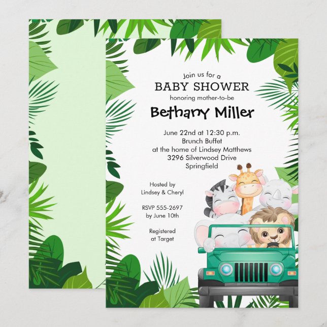 Jungle Safari Baby Shower Invitations (Devant / Derrière)