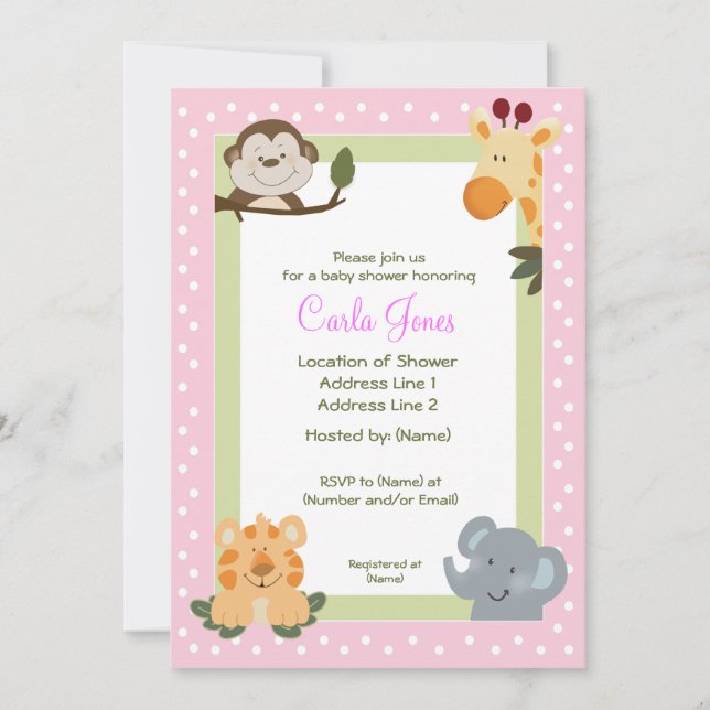 Jungle Safari Baby Shower Invitations 5 x 7 taille (Devant)