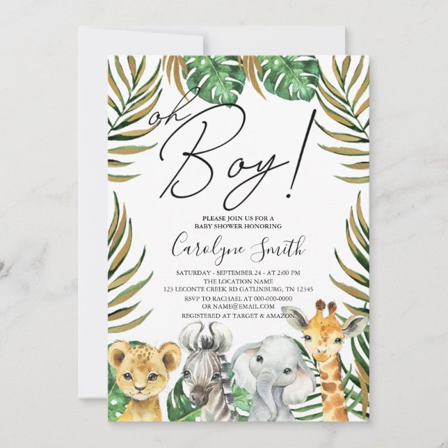 Jungle Safari Baby shower Oh Boy Invitation (Devant)