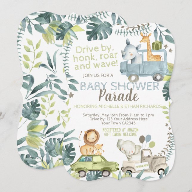 Jungle Safari Baby Shower Parade Einladung (Vorne/Hinten)