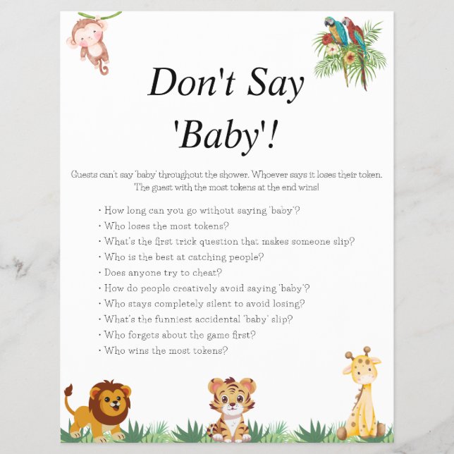 Jungle Safari Baby Showspiele Flyer (Vorne)
