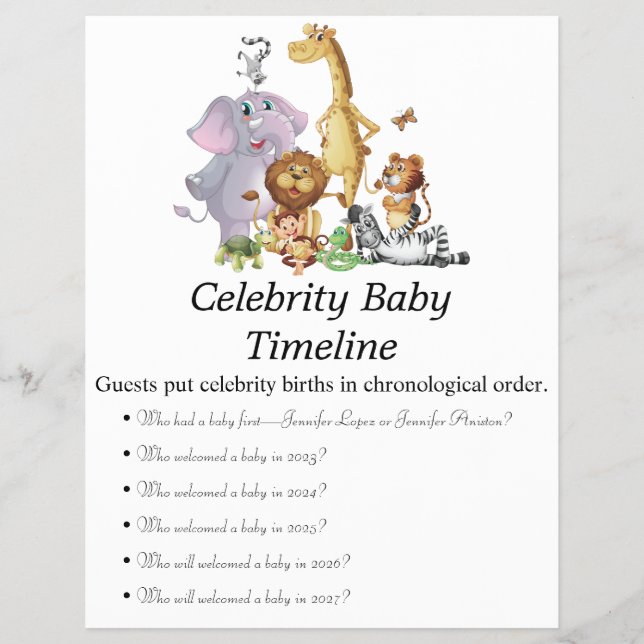 Jungle Safari Baby Showspiele Flyer (Vorne)