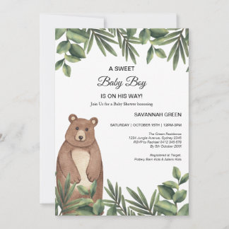 Jungle Safari Bear Boy Baby Dusche Einladung