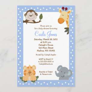 Jungle Safari (bleu) 5x7 Baby shower Invitation