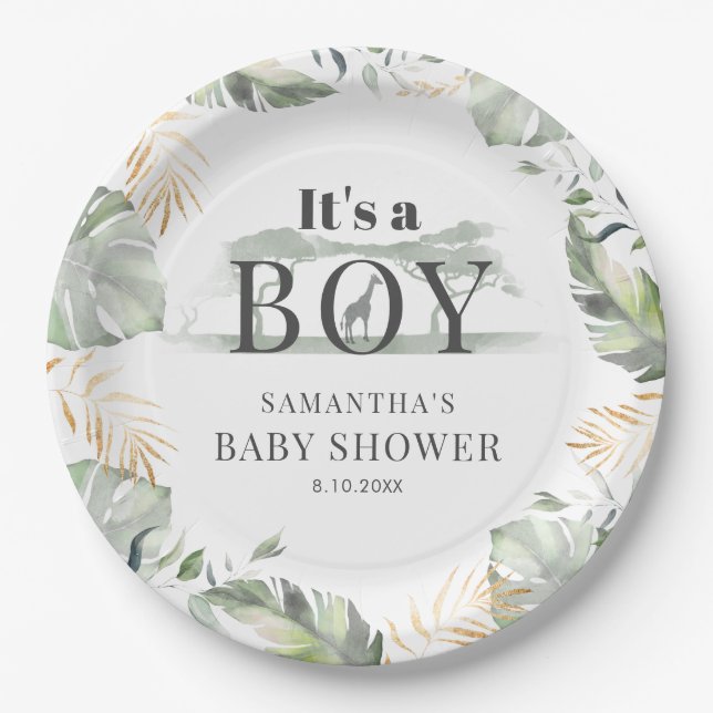 Jungle Safari Botanical Boy Baby Dusche Pappteller (Vorderseite)