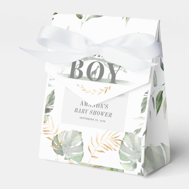 Jungle Safari Boy Giraffe Botanische Babydusche Geschenkschachtel (Vorderseite)