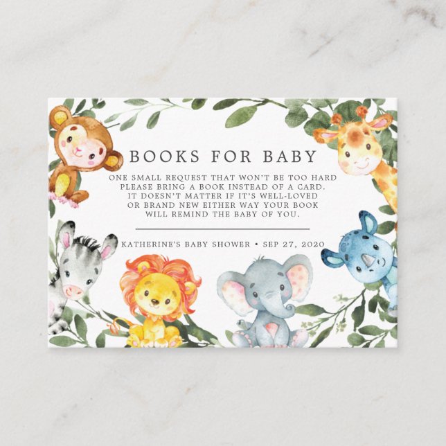 Jungle Safari Bücher für Baby-Duschkarte Begleitkarte (Vorderseite)