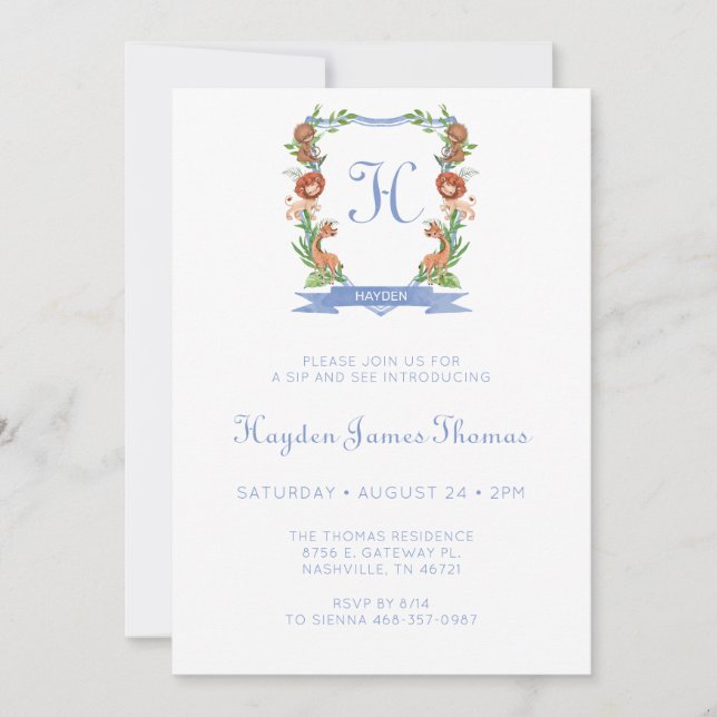 Jungle Safari Crest Boy Sip Et Voir Invitation (Devant)