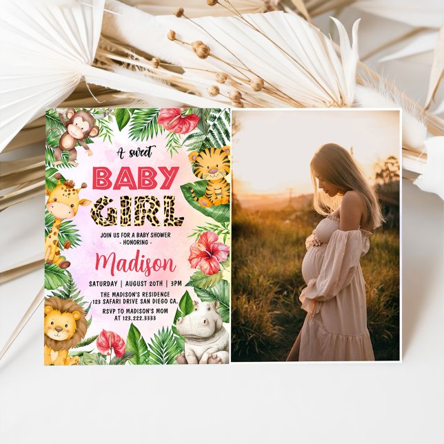 Jungle Safari Ein Sweet Baby Girl Baby Dusche Foto Einladung (Von Creator hochgeladen)