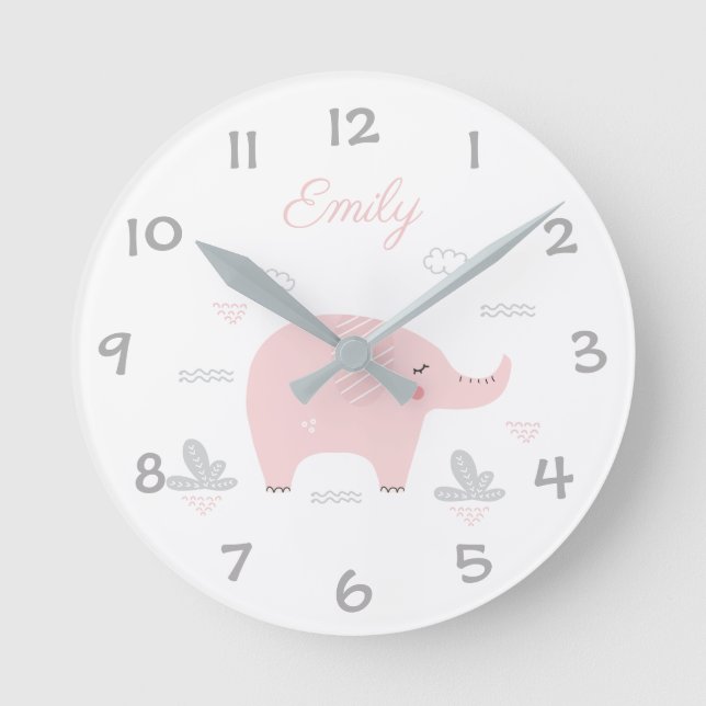 Jungle Safari Elephant Kids/Nursery Wall Clock Runde Wanduhr (Vorderseite)